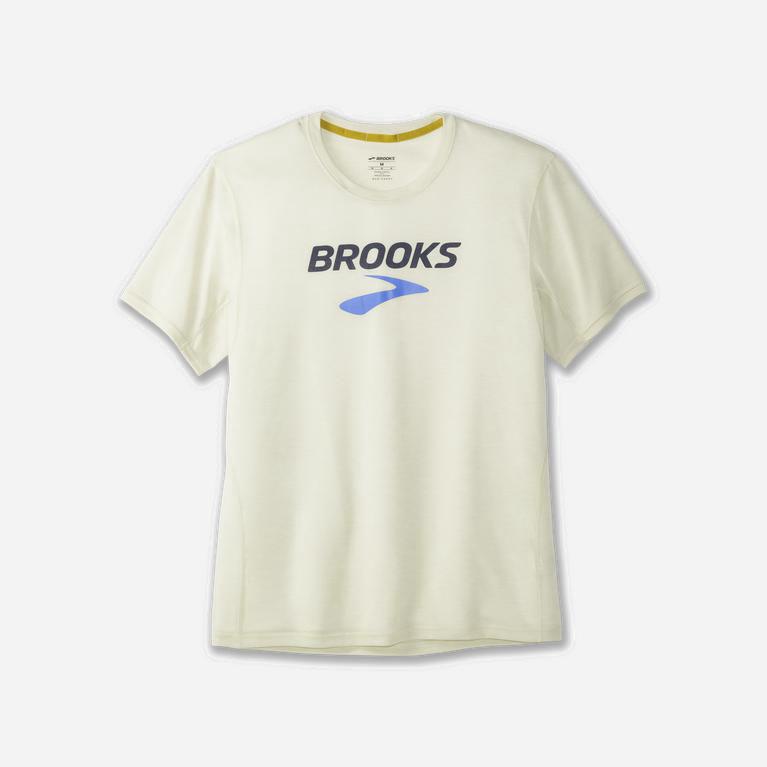 Brooks Men's Distance Graphic Short Sleeve Running Shirt Singapore - Heather Honeydew/Legacy/White (